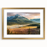 Extra large abstract art print of Saskatchewan scenery in textured strokes, framed in gold, ideal for living room decor.