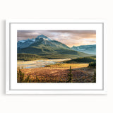 Abstract art print of Saskatchewan scenery in muted earth tones on a framed white matte canvas.
