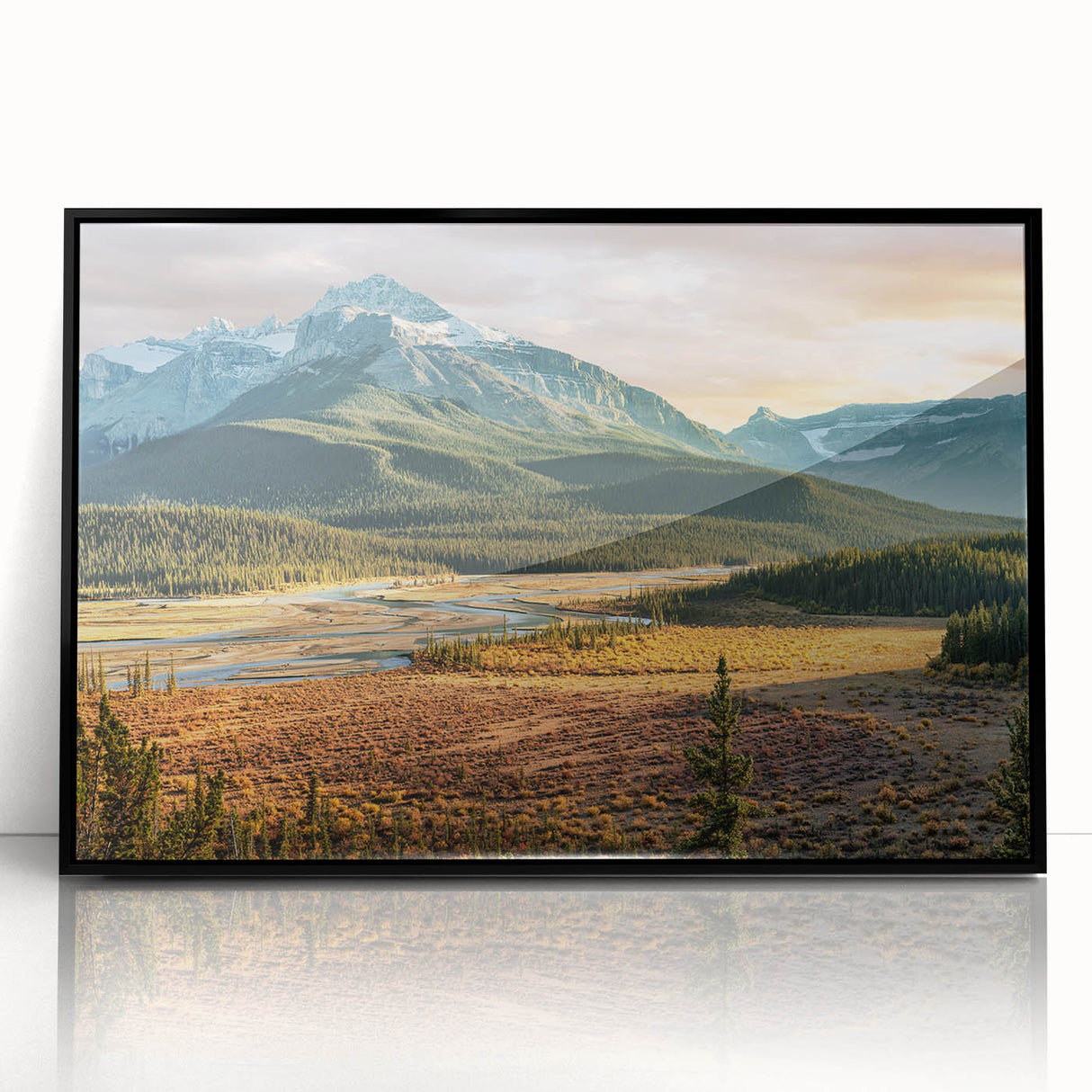 Large abstract wall art depicting Saskatchewan scenery in muted earth tones on a framed acrylic, suitable for modern decor.