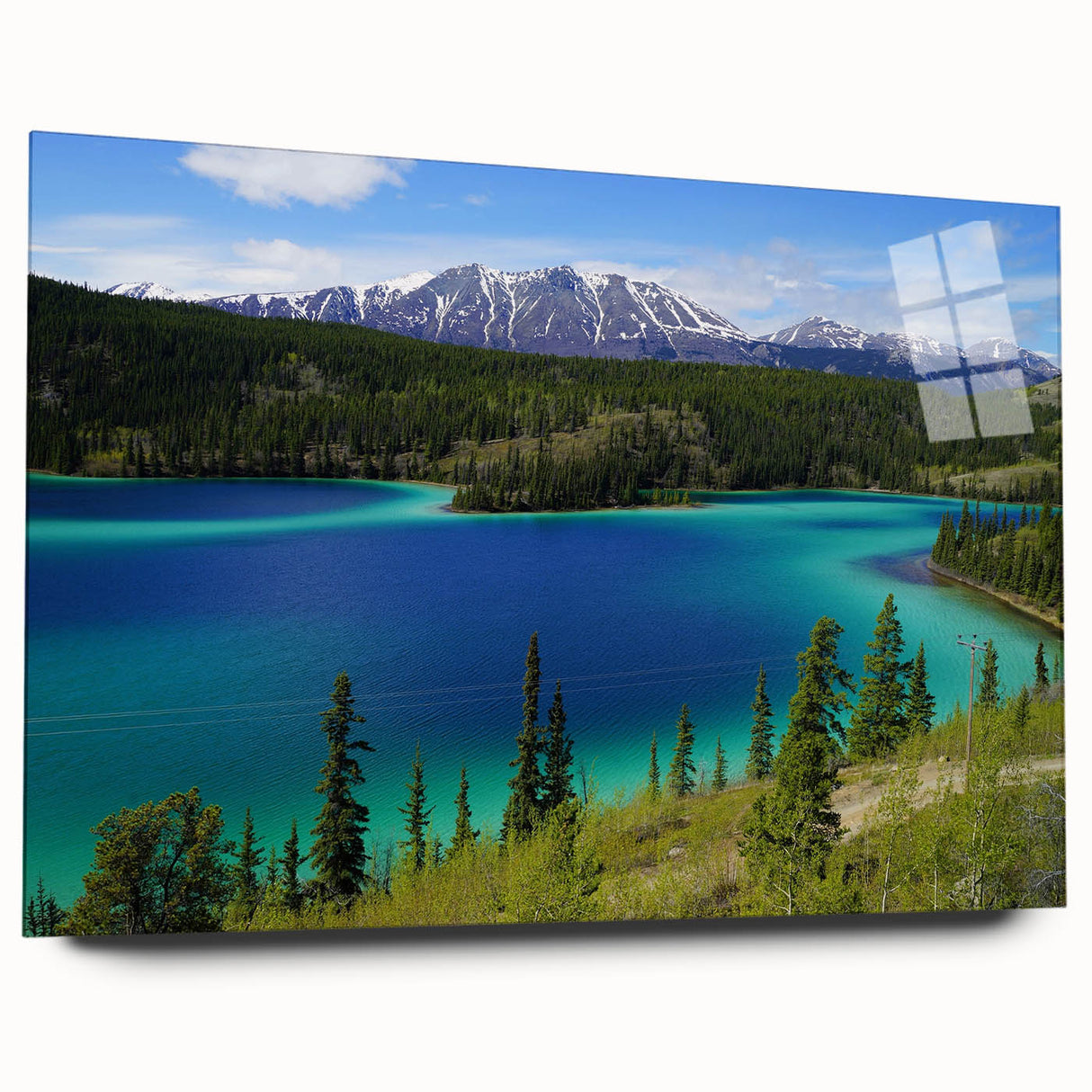 Large abstract depiction of Yukon scenery in muted earth tones on acrylic glass, suitable for bedroom or dining room art.