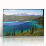 Mid-century modernist art depicting Yukon scenery in muted earth tones on a framed acrylic print.