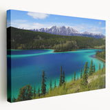 Scenic Yukon landscape on stretched canvas in natural and blue tones, ideal for kitchen wall art.
