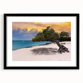 Extra large abstract art print featuring vibrant, colorful Caribbean scenery on a textured canvas, framed in black.