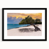 Extra large abstract art print featuring vibrant, colorful Caribbean scenery on a textured canvas, framed in black.