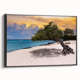 Black and white framed canvas of a Caribbean landscape, ideal for bedroom wall decor.