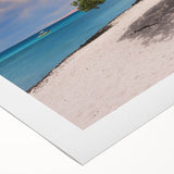 Art deco poster featuring a serene Caribbean beach scene on rolled canvas, suitable for dining room or bathroom wall art.