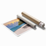 Extra large rolled print of a serene Caribbean beach with soft blue skies and gentle waves.