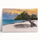 Black and white photo of Caribbean beach on stretched canvas, suitable as large kitchen wall art.