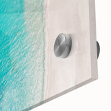 Large abstract wall art of Caribbean scenery on acrylic glass, featuring vibrant blue and green tones.