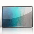 Large abstract wall art featuring Caribbean scenery in a mid-century modernist style, framed in black acrylic.