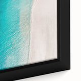 Textured black wall art depicting a vibrant Caribbean scenery on a framed canvas, suited for a large living room.