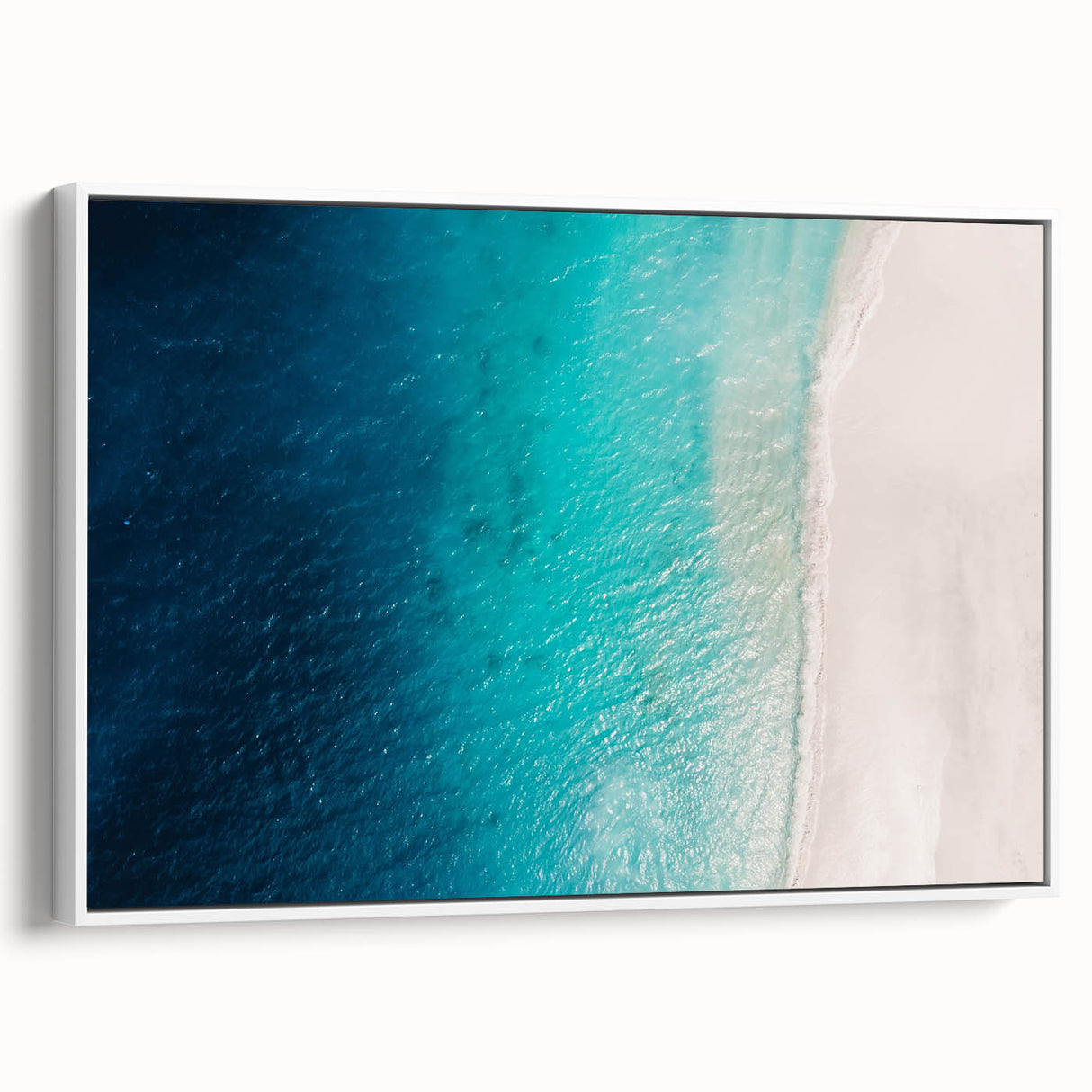 Vintage poster art of a Caribbean scenery on framed canvas, featuring vibrant colors, perfect for living room decor.