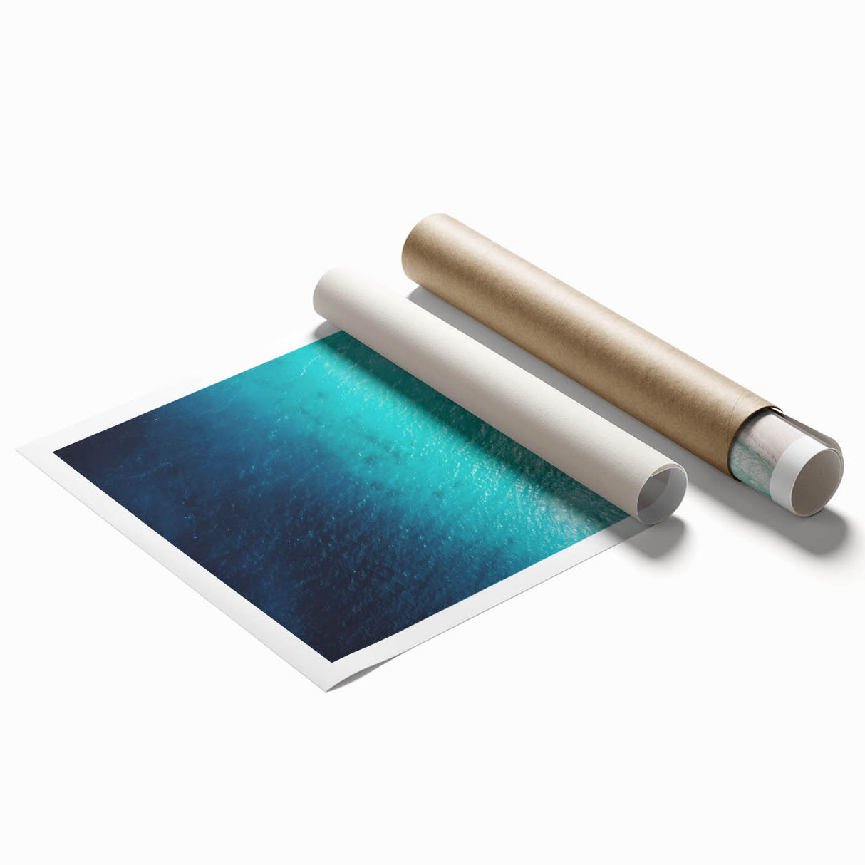 Extra large rolled print of a serene Caribbean scene with lush florals in soft pastel shades.