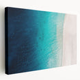 Caribbean beach scene on stretched canvas with vibrant blue and turquoise tones, ideal for kitchen wall art.