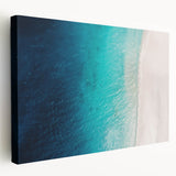 Caribbean beach scene on stretched canvas with vibrant blue and turquoise tones, ideal for kitchen wall art.