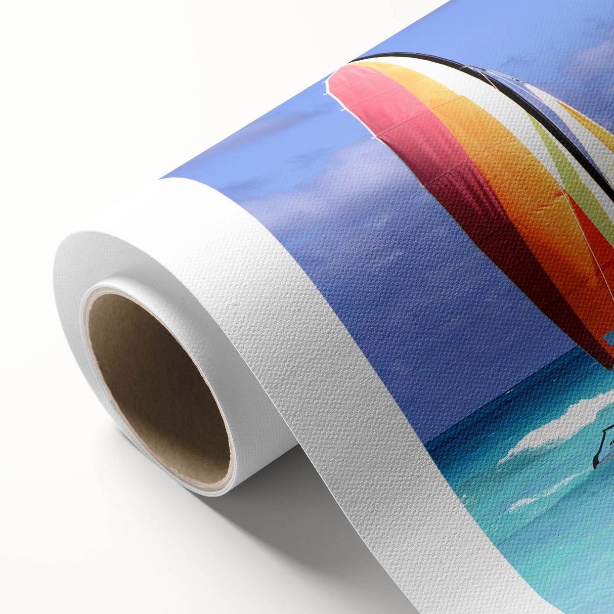 Art deco poster of a Caribbean scenery in pastel shades on rolled canvas, suitable for nursery wall art.