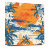 Large abstract wall art of Caribbean Bermuda scenery in vibrant ocean blues and greens, printed on acrylic glass.