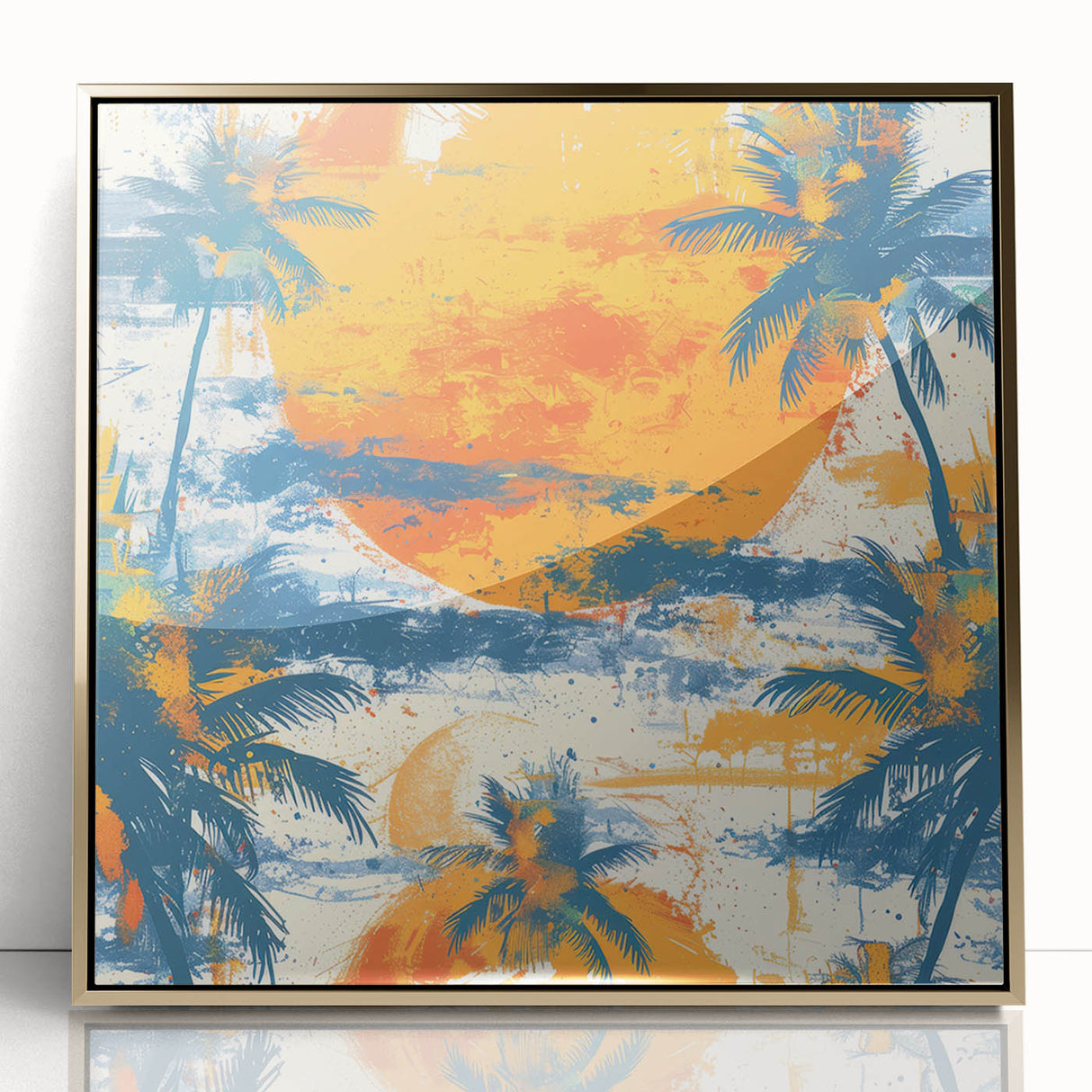 Art deco poster featuring a serene Caribbean scenery in pastel shades on a framed acrylic, suitable for nursery wall art.