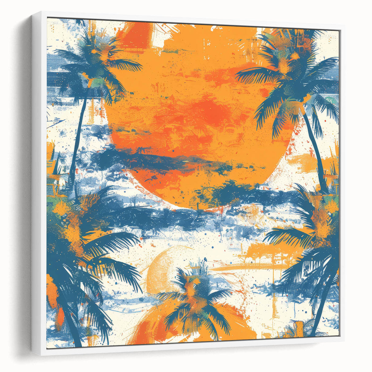 Vintage poster art of a Caribbean Bermuda scenery on a framed canvas, featuring vibrant colors ideal for living room decor.