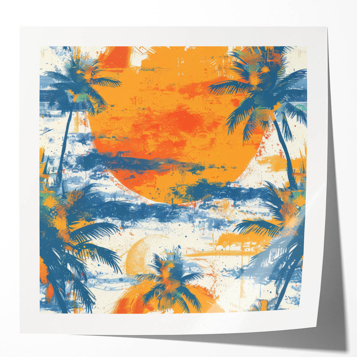 Extra large rolled print of a Caribbean scenery with vibrant blue and green tones, ideal for art wall dining room.