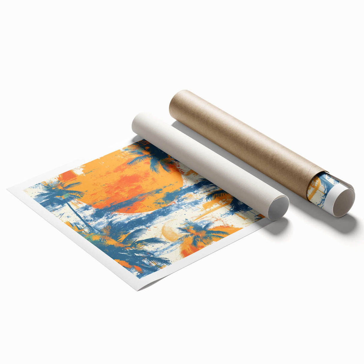 Extra large rolled print depicting vibrant Caribbean scenery with lush florals.