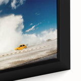 Black wall art featuring a textured depiction of a Caribbean scenery on an extra-large framed canvas, with vibrant.