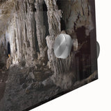 Large abstract wall art depicting Caribbean scenery in vibrant blue and green tones on acrylic glass.