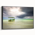 Black and white framed canvas featuring a vintage Jamaican landscape, ideal for bedroom wall decor.