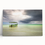 Black and white large canvas print of a Caribbean beach scene, ideal for kitchen wall art or bedroom ambiance.