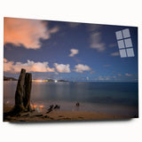 Large abstract wall art of Caribbean Martinique scenery in vibrant blue and green tones on acrylic glass.