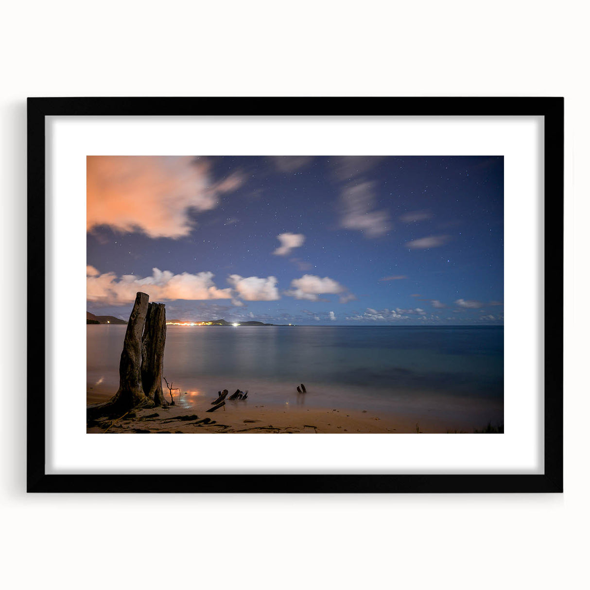 Abstract art print of a Caribbean scene in vibrant colors on a textured, framed canvas, ideal for living room decor.