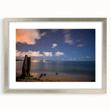 Extra large abstract art print of a Caribbean scenery in silver frame, ideal for living room decor.