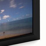 Extra large black wall art featuring a textured Caribbean scenery on framed canvas, ideal for living room decor.