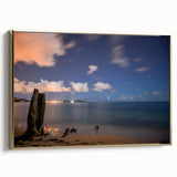 Framed canvas wall art featuring a vintage-style landscape painting of the Caribbean Martinique in muted gold and black…