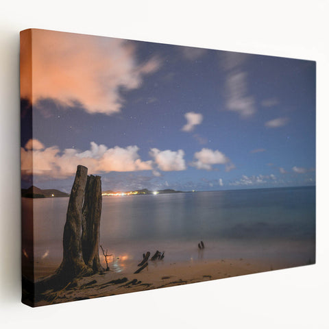 Large canvas print of a Caribbean Martinique landscape in vibrant blue and green tones, suitable for kitchen wall art.