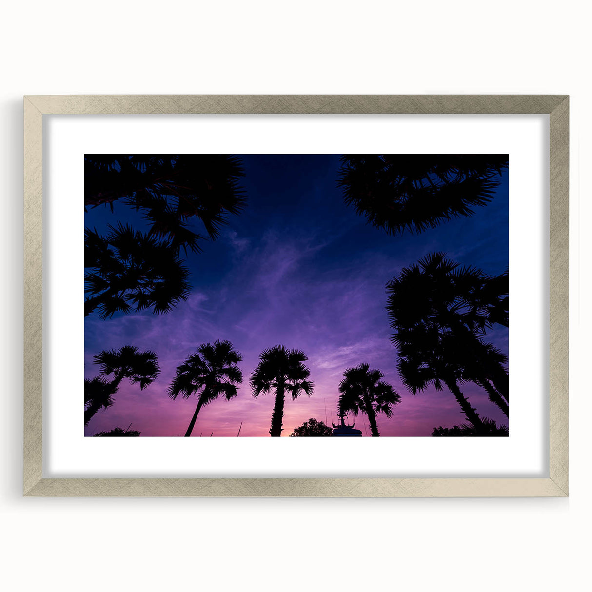 Extra large abstract art print of a textured Caribbean scenery in a silver frame, ideal for living room decor.