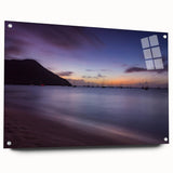 Large abstract wall art of Caribbean Saint Lucia scenery in vibrant blue and green tones on acrylic glass.