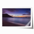 Rolled print of Saint Lucia scenery with lush greenery and ocean view, in muted green and blue tones.
