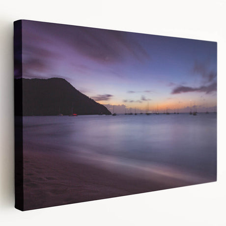 Large canvas print of Caribbean Saint Lucia scenery in vibrant blue and green tones, ideal for kitchen wall art.