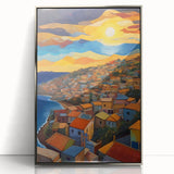 Acrylic print of a Caribbean Saint Vincent scenery in muted blue tones, framed in silver, ideal for modern art wall decor.