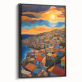 Black and white landscape painting of Caribbean Saint Vincent on framed canvas, suitable for bedroom wall decor.
