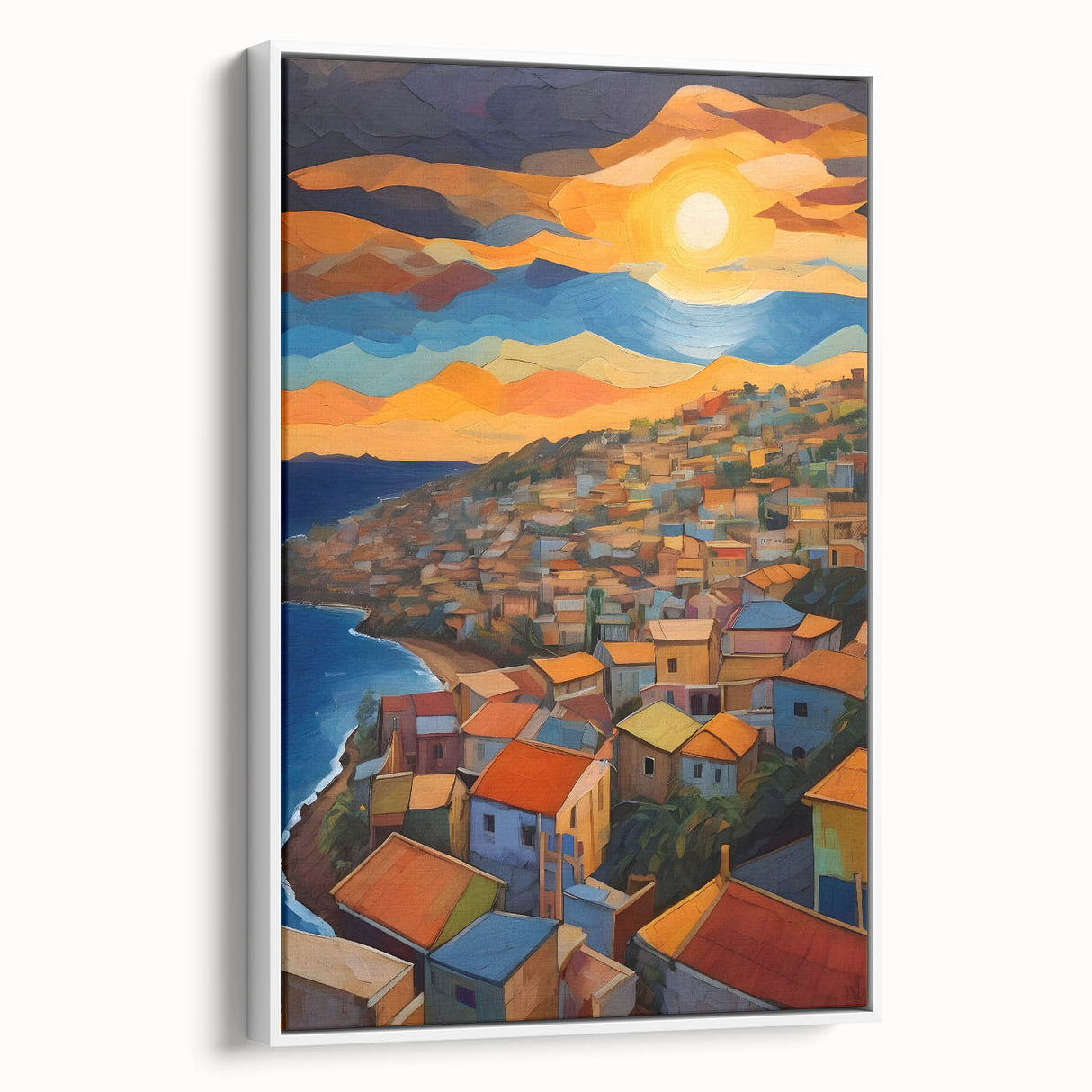 Framed canvas of vintage poster art featuring a colorful Caribbean Saint Vincent scenery, ideal for living room decor.