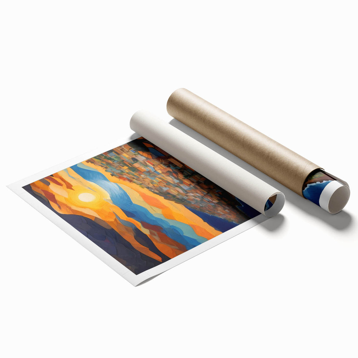 Extra large rolled print of Saint Vincent scenery with vibrant floral elements, ideal for classy bathroom wall art.