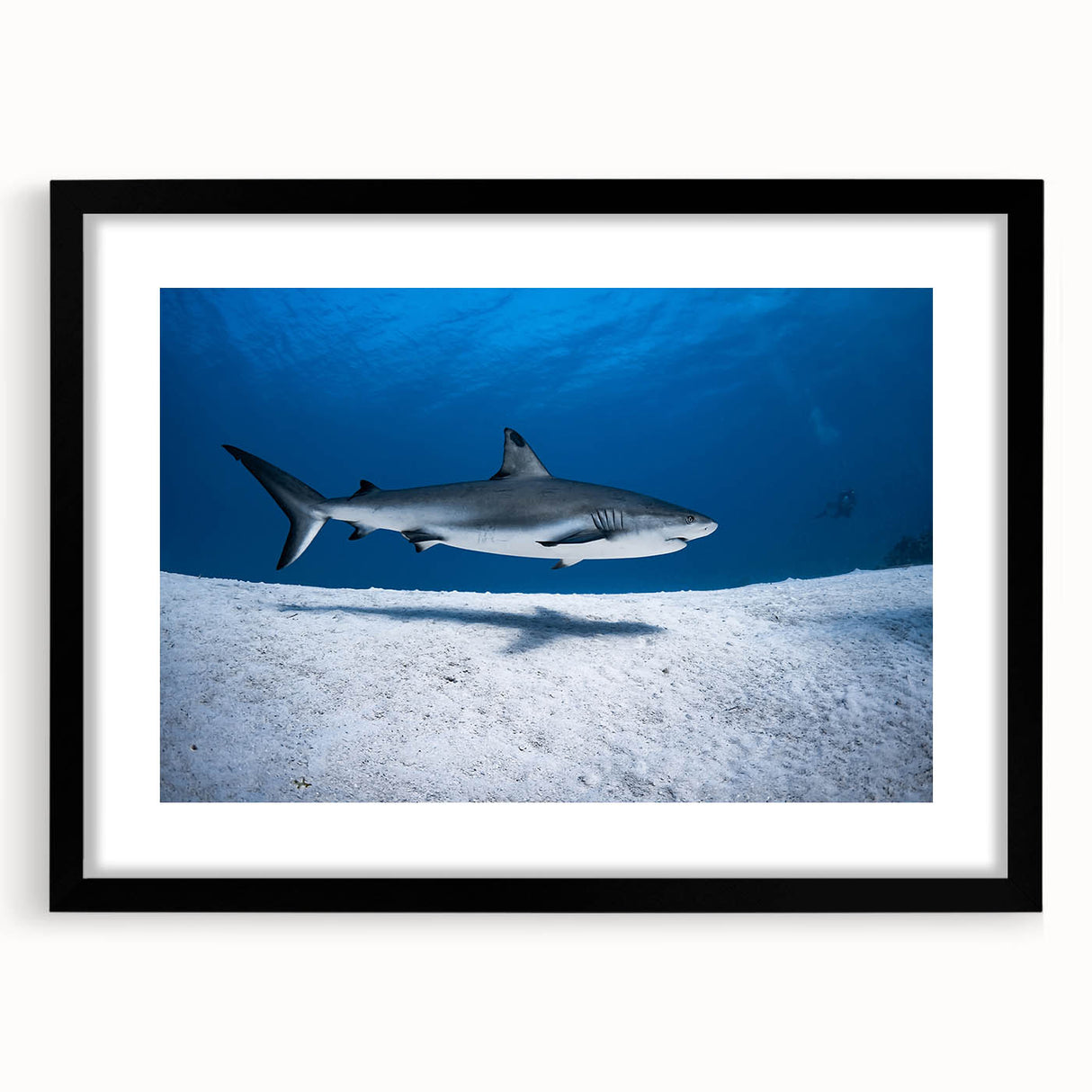 Extra large abstract art print of a Caribbean scene in vibrant colors on a textured canvas, framed in black.