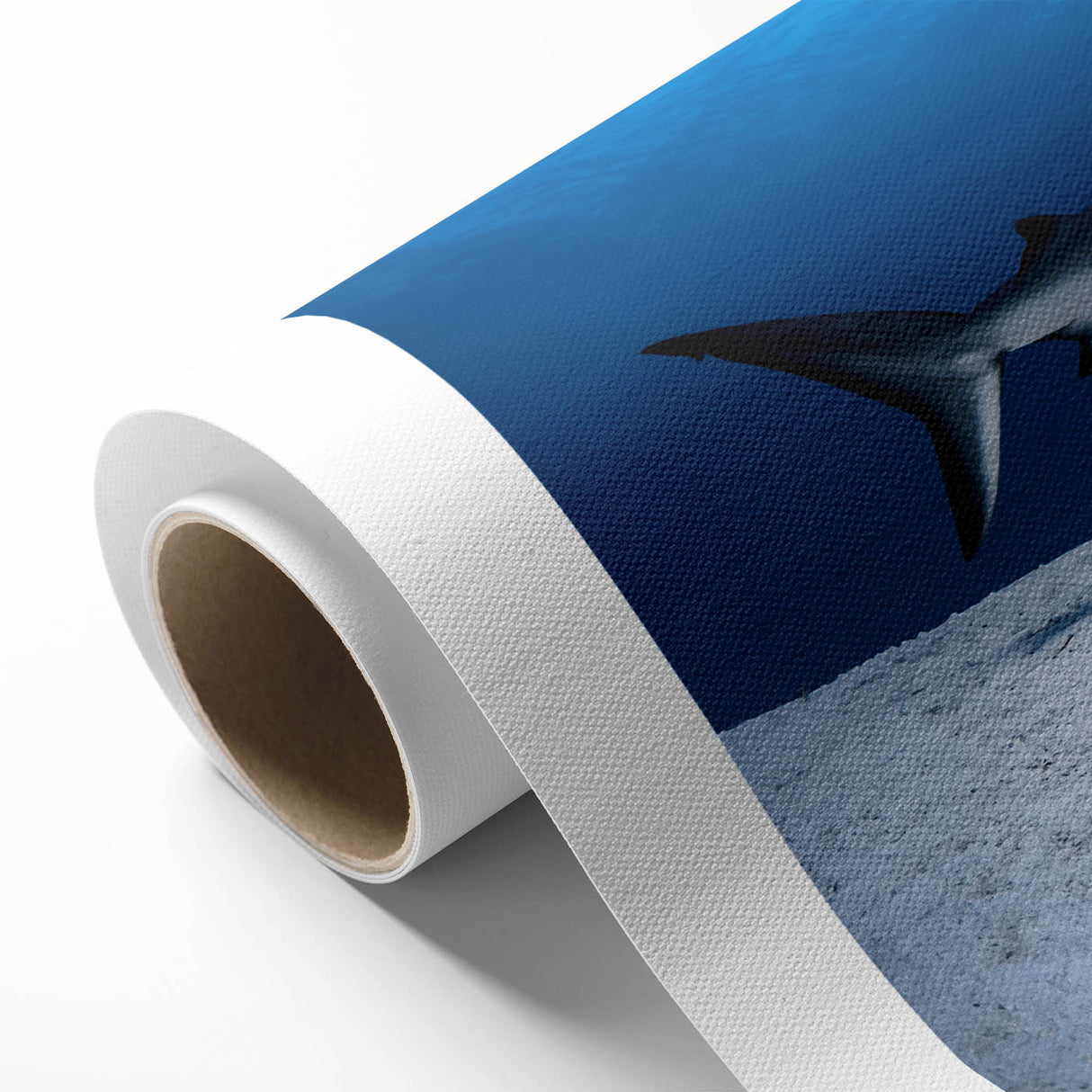 Art deco poster of a Caribbean scenery on rolled canvas, featuring vibrant blues and greens, ideal for nursery wall art.