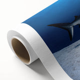 Art deco poster of a Caribbean scenery on rolled canvas, featuring vibrant blues and greens, ideal for nursery wall art.