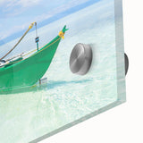 Large abstract wall art depicting the Caribbean Virgin Islands in vibrant blues and greens on acrylic glass.