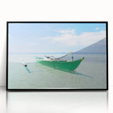 Large abstract wall art of the Caribbean Virgin Islands in vibrant blue and green hues on a framed acrylic.