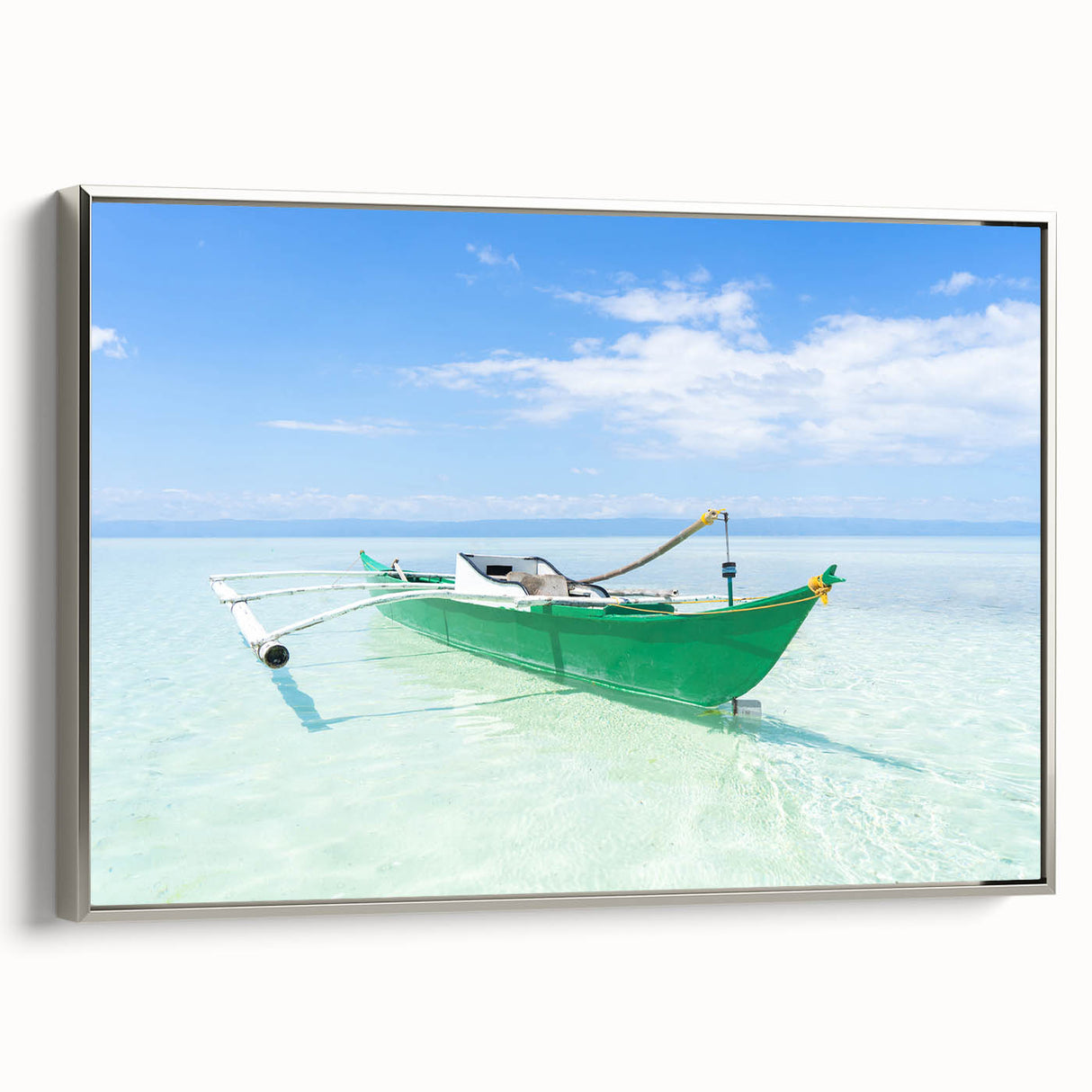 Framed canvas featuring a landscape art painting of the Caribbean Virgin Islands in vibrant, colorful hues.