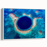 Vintage poster art of a Belize scenery on framed canvas, featuring vibrant colors, ideal for living room decor.